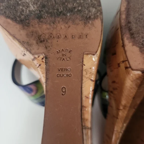 Casadei Italian Blue And Green Wedge Sandals - Picture 9 of 12